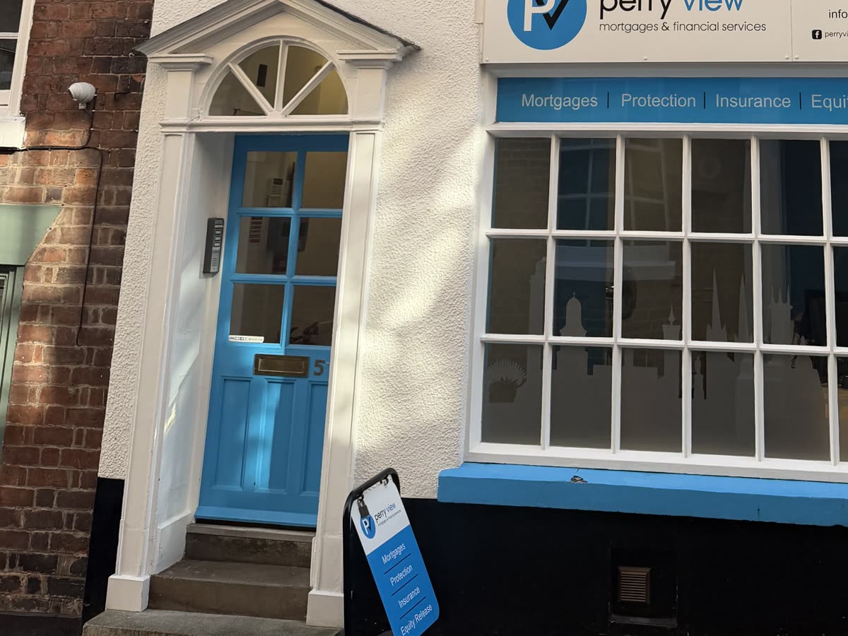 The blue front door on Claremont Hill, Shrewsbury, that leads up to Claremont Counselling